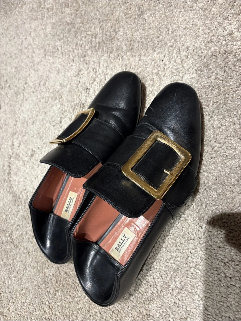 Bally Black Leather Loafers with Gold Buckle - Picture 3 of 4